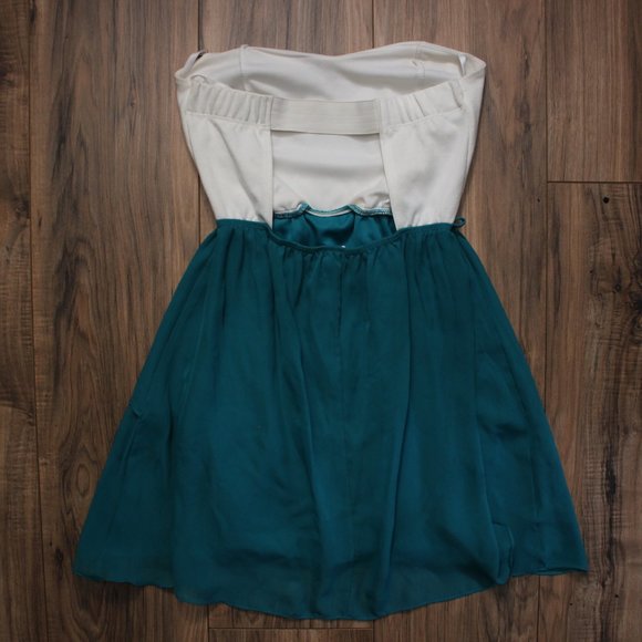 Deb VTG Strapless White and Green/Teal Dress S - Picture 2 of 5